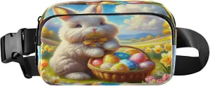 Exnundod Fanny Packs for Women & Men Cute Easter Bunny Eggs, Waist Pack Yellow Tulip Flower Crossbody Bags Belt Adjustable Strap for Running Hiking Workout
