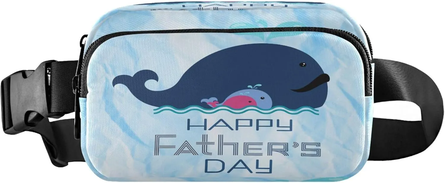 Exnundod Fanny Packs for Women & Men Happy Father's Day Whales, Waist Pack Cute Crossbody Bags Belt Adjustable Strap for Running Hiking Workout