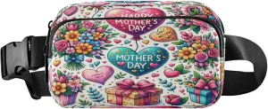 Exnundod Fanny Packs for Women & Men Happy Mother's Day Bouquet, Waist Pack Love Heart Flowers Crossbody Bags Belt Adjustable Strap for Running Hiking Workout