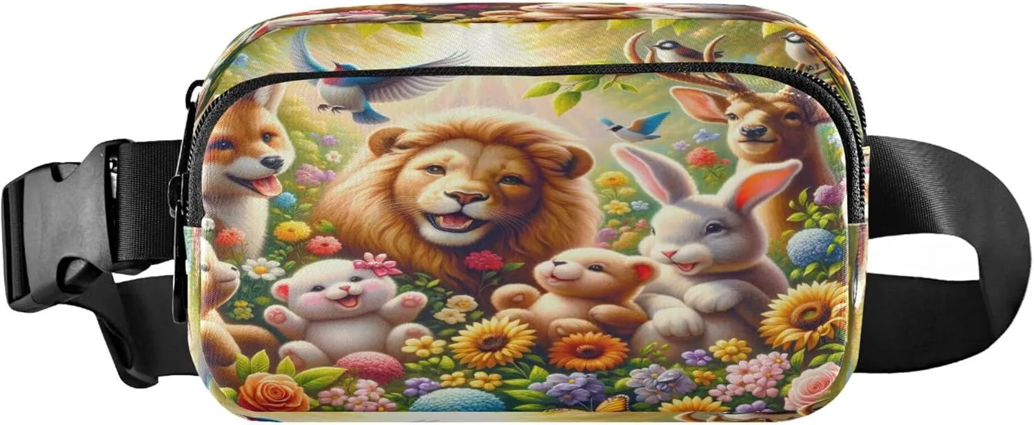 Exnundod Fanny Packs for Women & Men Mother's Day Animals Florals, Waist Pack Oil Painting Artistic Crossbody Bags Belt Adjustable Strap for Running Hiking Workout