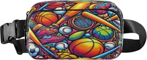 Exnundod Fanny Packs for Women & Men Sports Pattern Colorful, Waist Pack Cartoon Artistic Crossbody Bags Belt Adjustable Strap for Running Hiking Workout