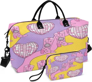 Exnundod Fantasy Cowgirl Boots Travel Duffel Bags for Women Disco Balls Sports Gym Bag Weekender Carry On Tote Overnight Luggage Duffle Bags