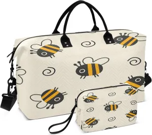 Exnundod Fat Honeybees Cute Travel Duffel Bags for Women Sports Gym Bag Weekender Carry On Tote Overnight Luggage Duffle Bags
