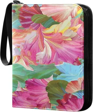 Exnundod Floral Colorful Leaves Trading Card Binder for Cards, Watercolor Card Album 4-Pockets for 400 Cards with Removable Sleeves PU Baseball Card Holder Football Sports Card Collection
