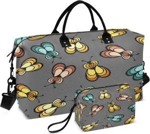 Exnundod Funny Bees Travel Duffel Bags for Women Sports Gym Bag Weekender Carry On Tote Overnight Luggage Duffle Bags