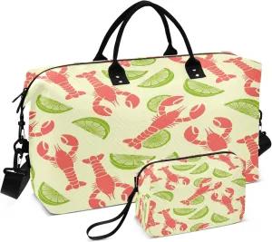 Exnundod Lobster and Lime Slices Travel Duffel Bags for Women Sports Gym Bag Weekender Carry On Tote Overnight Luggage Duffle Bags