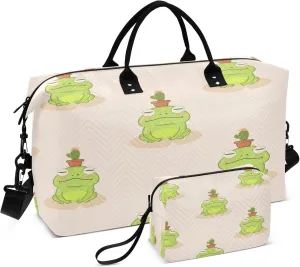 Exnundod Travel Duffel Bags Cute Pink Frog Pot Plant Sports Gym Bag Weekender Carry On Tote Overnight Luggage Bags for Women and Men