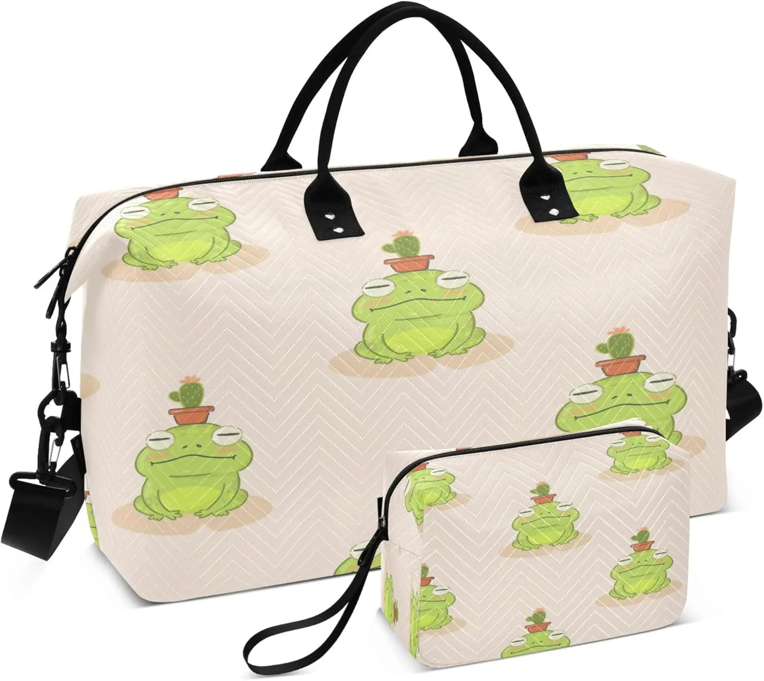 Exnundod Travel Duffel Bags Cute Pink Frog Pot Plant Sports Gym Bag Weekender Carry On Tote Overnight Luggage Bags for Women and Men