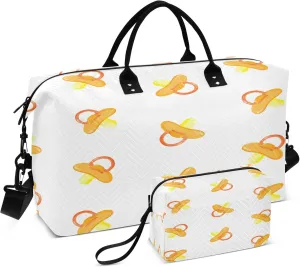 Exnundod Travel Duffel Bags Orange Pacifiers Pattern Sports Gym Bag Weekender Carry On Tote Overnight Luggage Bags for Women and Men