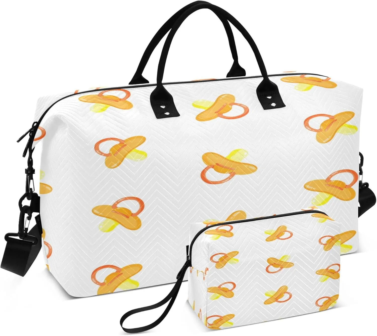 Exnundod Travel Duffel Bags Orange Pacifiers Pattern Sports Gym Bag Weekender Carry On Tote Overnight Luggage Bags for Women and Men