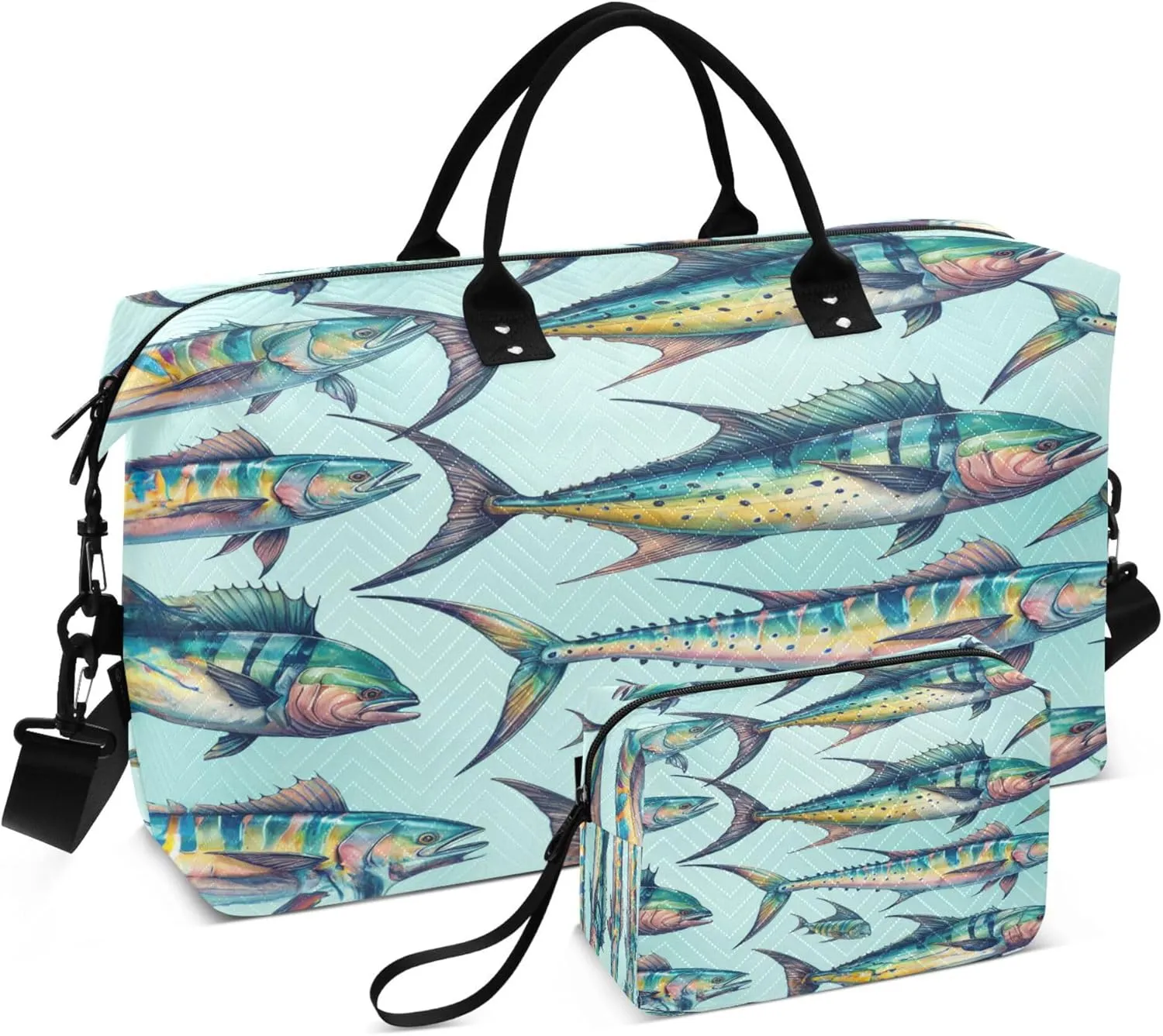 Exnundod Travel Duffel Bags Turquoise Watercolor Mahi Fish Sports Gym Bag Weekender Carry On Tote Overnight Luggage Bags for Women and Men