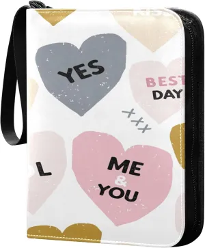 Exnundod Valentine's Day Letter Hearts Trading Card Binder for Cards, Colorful Card Album 4-Pockets for 400 Cards with Removable Sleeves PU Baseball Card Holder Football Sports Card Collection