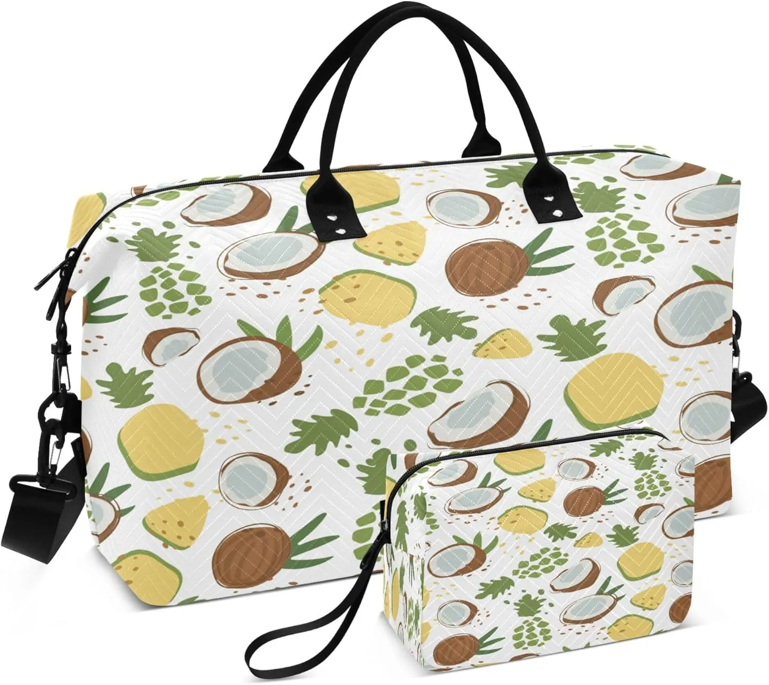Exnundod Women Weekender Bags Abstract Pineapple and Coconut Gym Bags Carry On Overnight Duffle Large Duffle Tote Hospital Bag for Business Trip, Yoga