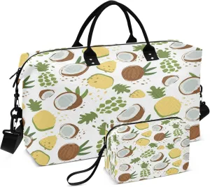 Exnundod Women Weekender Bags Abstract Pineapple and Coconut Gym Bags Carry On Overnight Duffle Large Duffle Tote Hospital Bag for Business Trip, Yoga