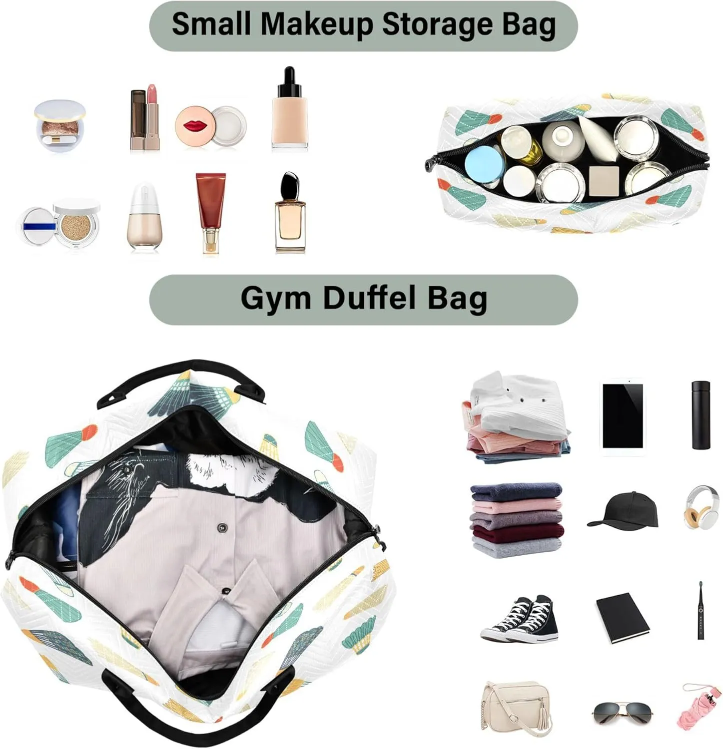 Exnundod Women Weekender Bags Badminton Ball Retro Travel Duffel Bags Carry On Overnight Bag Cartoon Large Hospital Tote Luggage