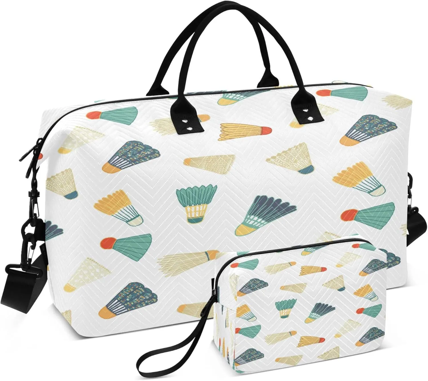 Exnundod Women Weekender Bags Badminton Ball Retro Travel Duffel Bags Carry On Overnight Bag Cartoon Large Hospital Tote Luggage