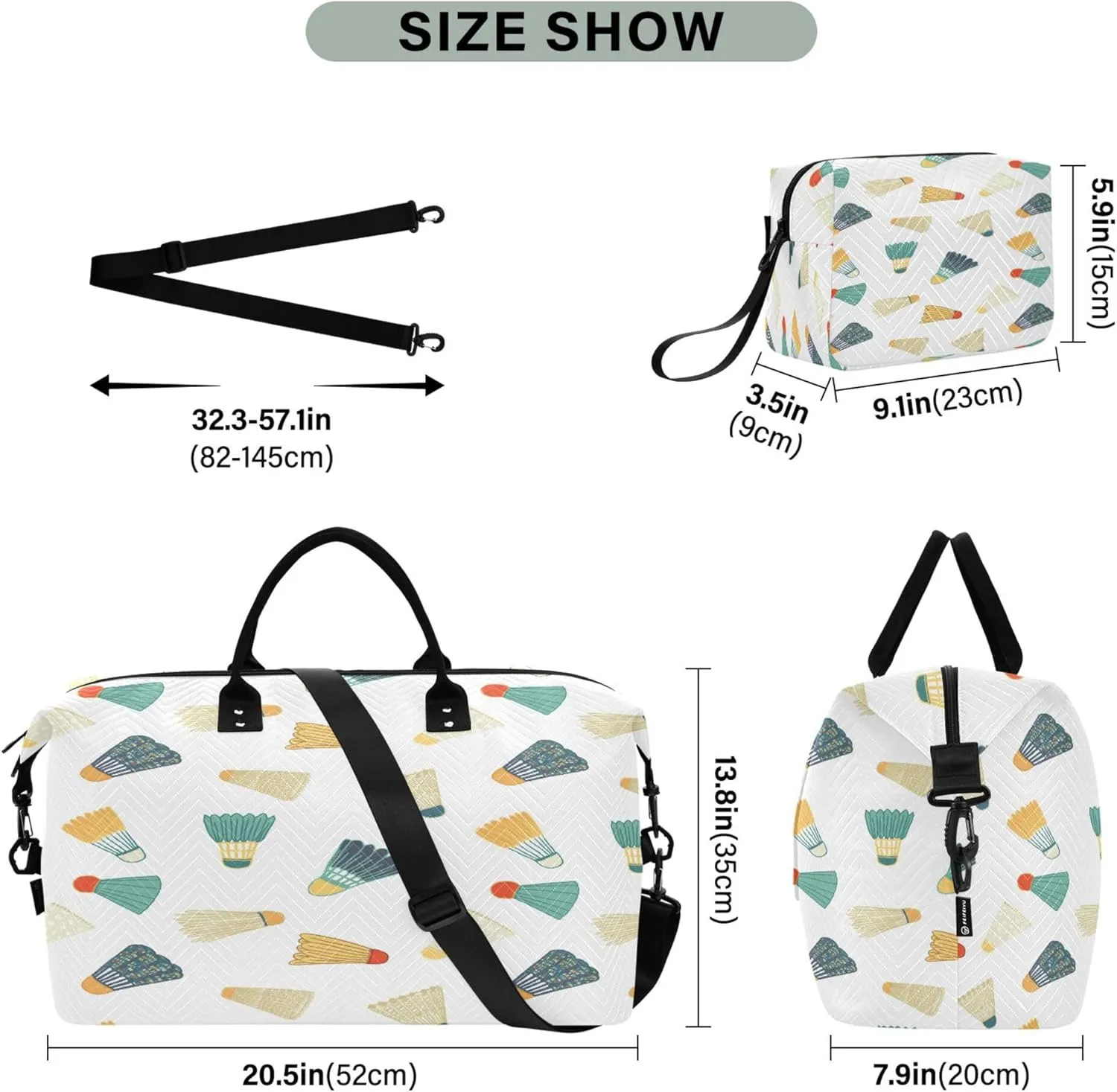 Exnundod Women Weekender Bags Badminton Ball Retro Travel Duffel Bags Carry On Overnight Bag Cartoon Large Hospital Tote Luggage