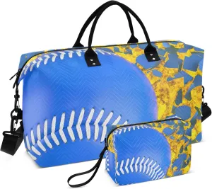Exnundod Women Weekender Bags Blue Baseball Breaking Travel Duffel Bags Carry On Overnight Bag Large Hospital Tote Luggage