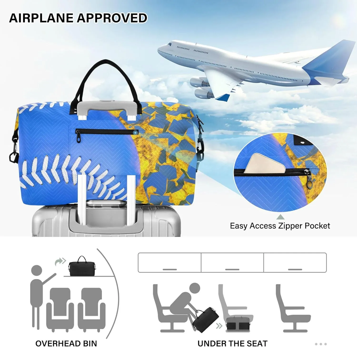 Exnundod Women Weekender Bags Blue Baseball Breaking Travel Duffel Bags Carry On Overnight Bag Large Hospital Tote Luggage