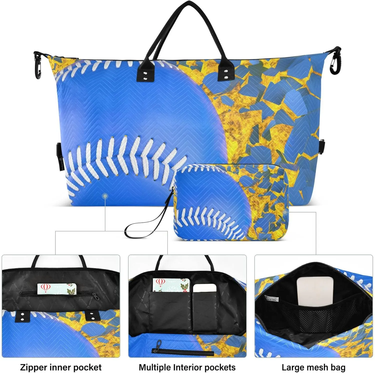 Exnundod Women Weekender Bags Blue Baseball Breaking Travel Duffel Bags Carry On Overnight Bag Large Hospital Tote Luggage
