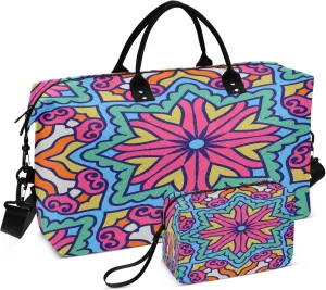 Exnundod Women Weekender Bags Circle Ethnic Ornament Travel Duffel Bags Carry On Overnight Bag Large Hospital Tote Luggage