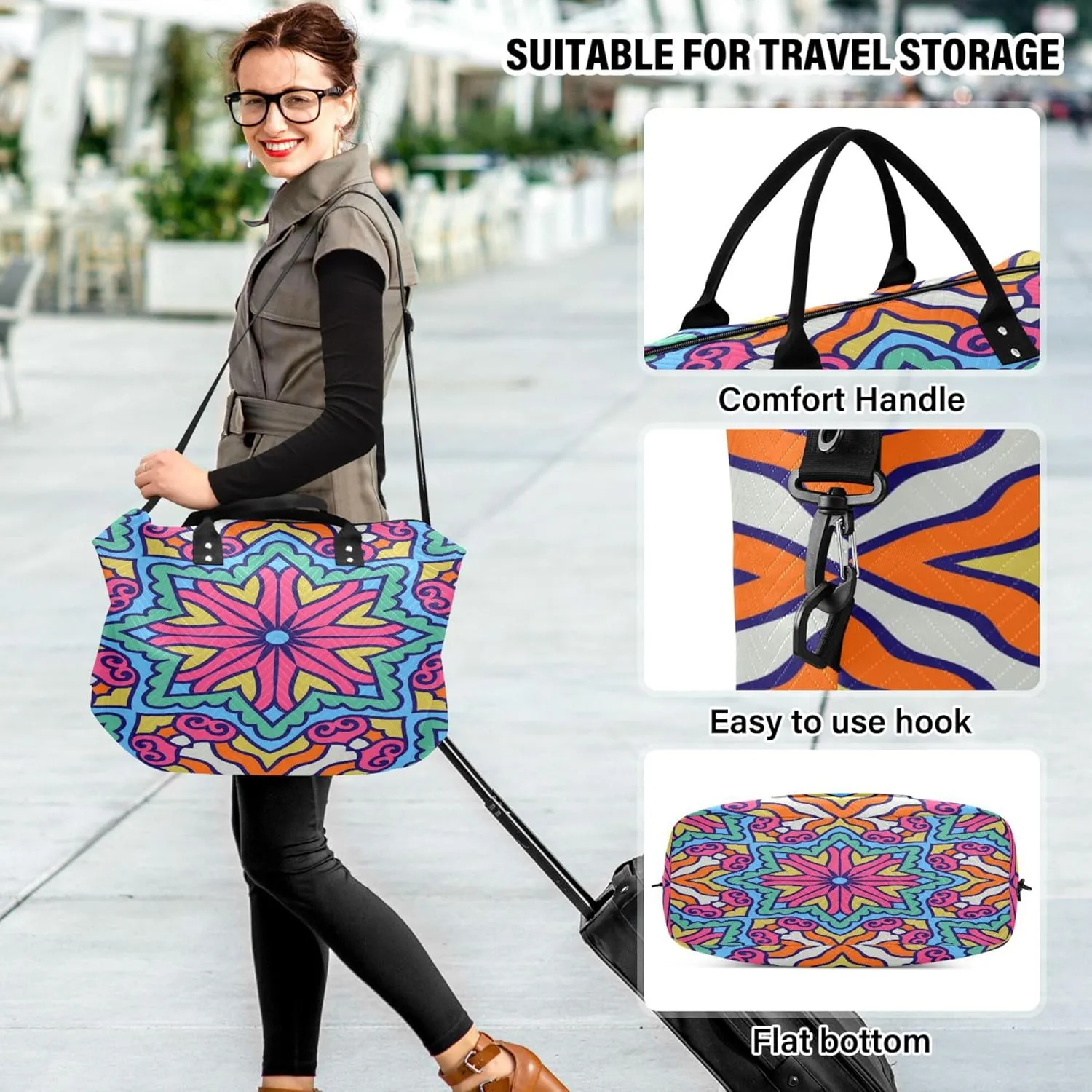 Exnundod Women Weekender Bags Circle Ethnic Ornament Travel Duffel Bags Carry On Overnight Bag Large Hospital Tote Luggage