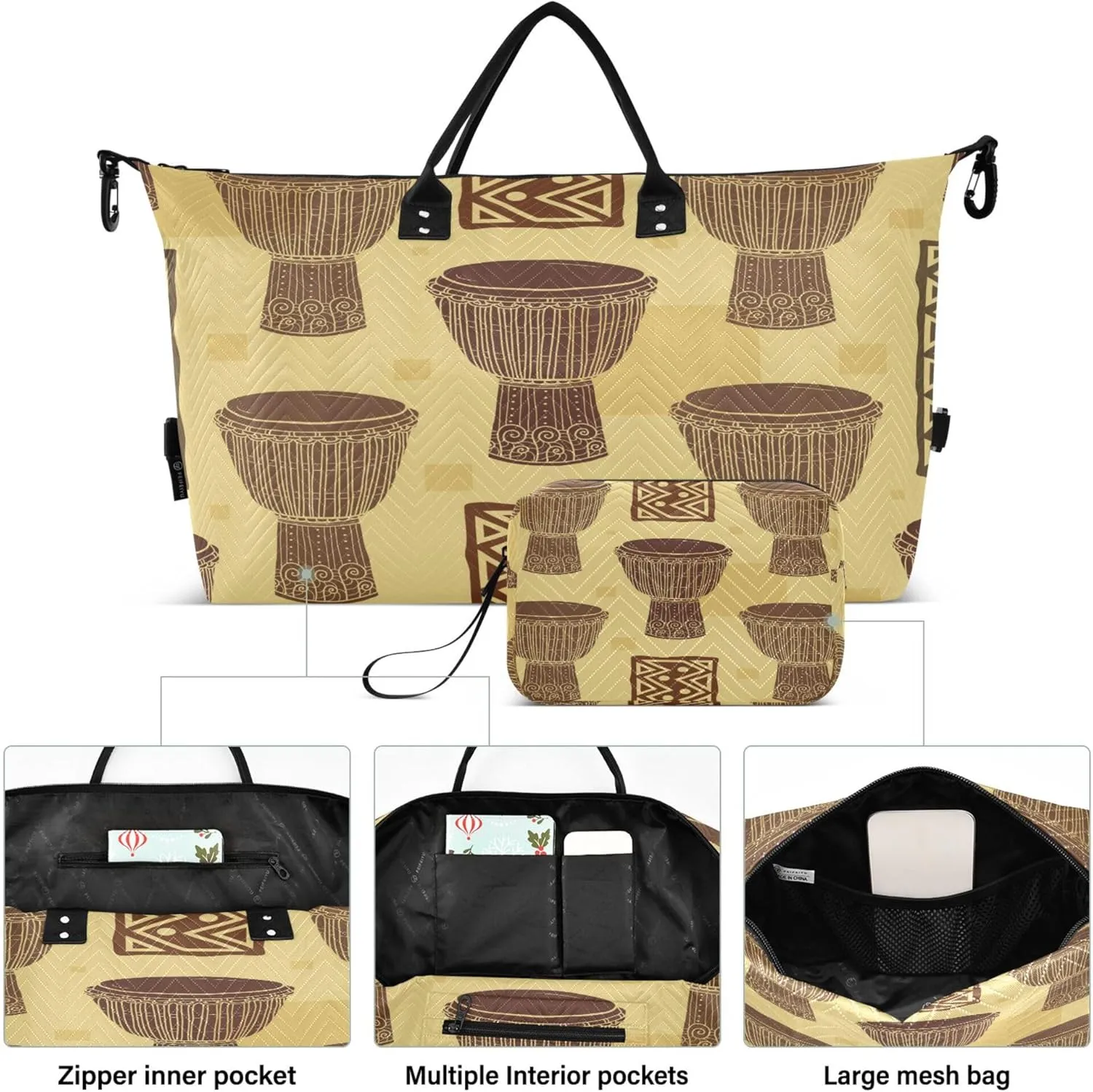 Exnundod Women Weekender Bags Ethnic Africa Drums Travel Duffel Bags Carry On Overnight Bag Large Hospital Tote Luggage