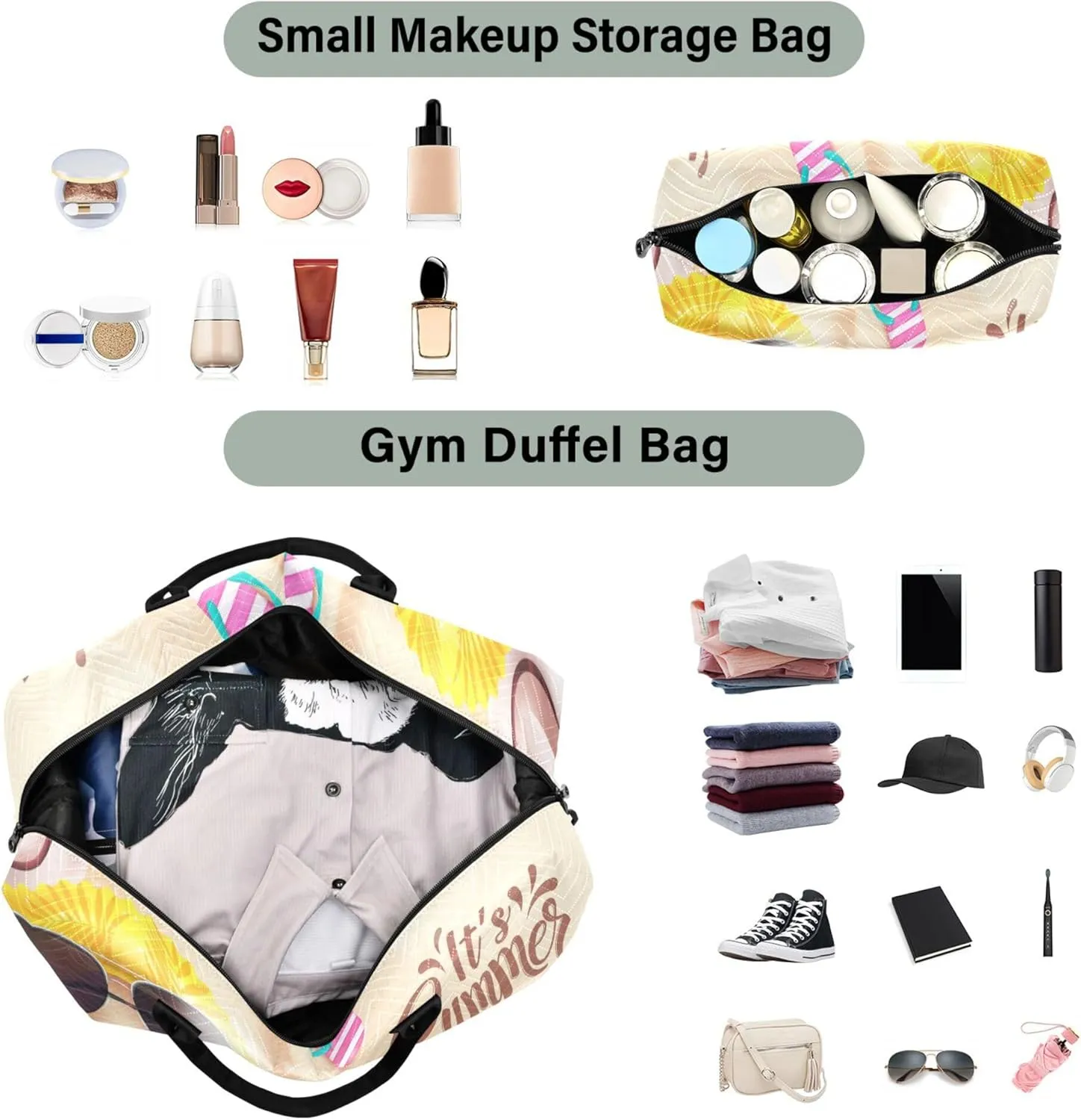 Exnundod Women Weekender Bags Sandy Swim Rings Sunglasse Travel Duffel Bags Carry On Overnight Bag It's Summer Time Large Hospital Tote Luggage
