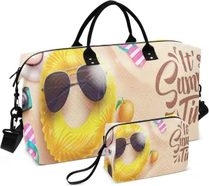 Exnundod Women Weekender Bags Sandy Swim Rings Sunglasse Travel Duffel Bags Carry On Overnight Bag It's Summer Time Large Hospital Tote Luggage