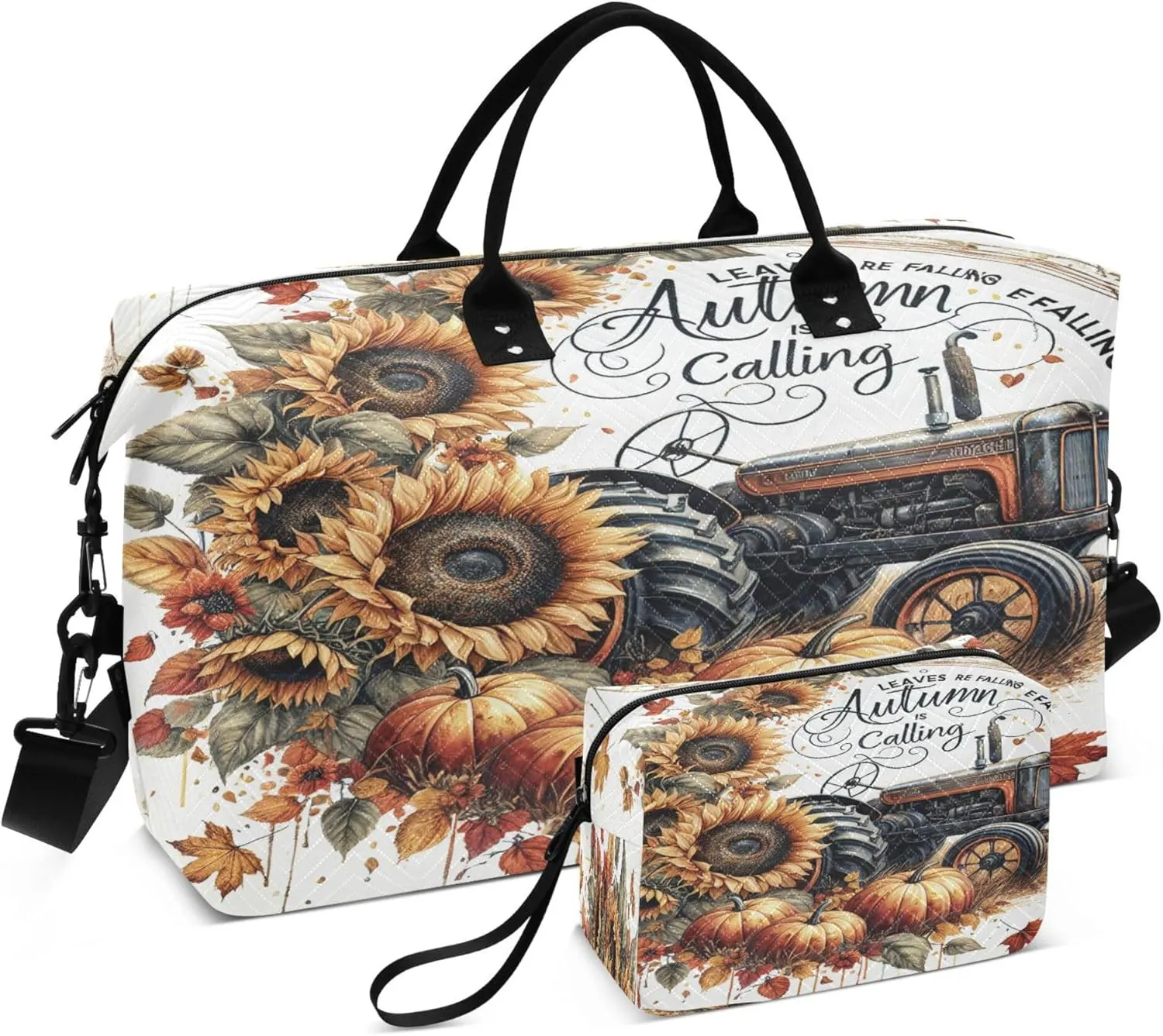 Exnundod Women Weekender Bags Sunflowers with Farm Tractor Travel Duffel Bags Carry On Overnight Bag Autumn Large Hospital Tote Luggage