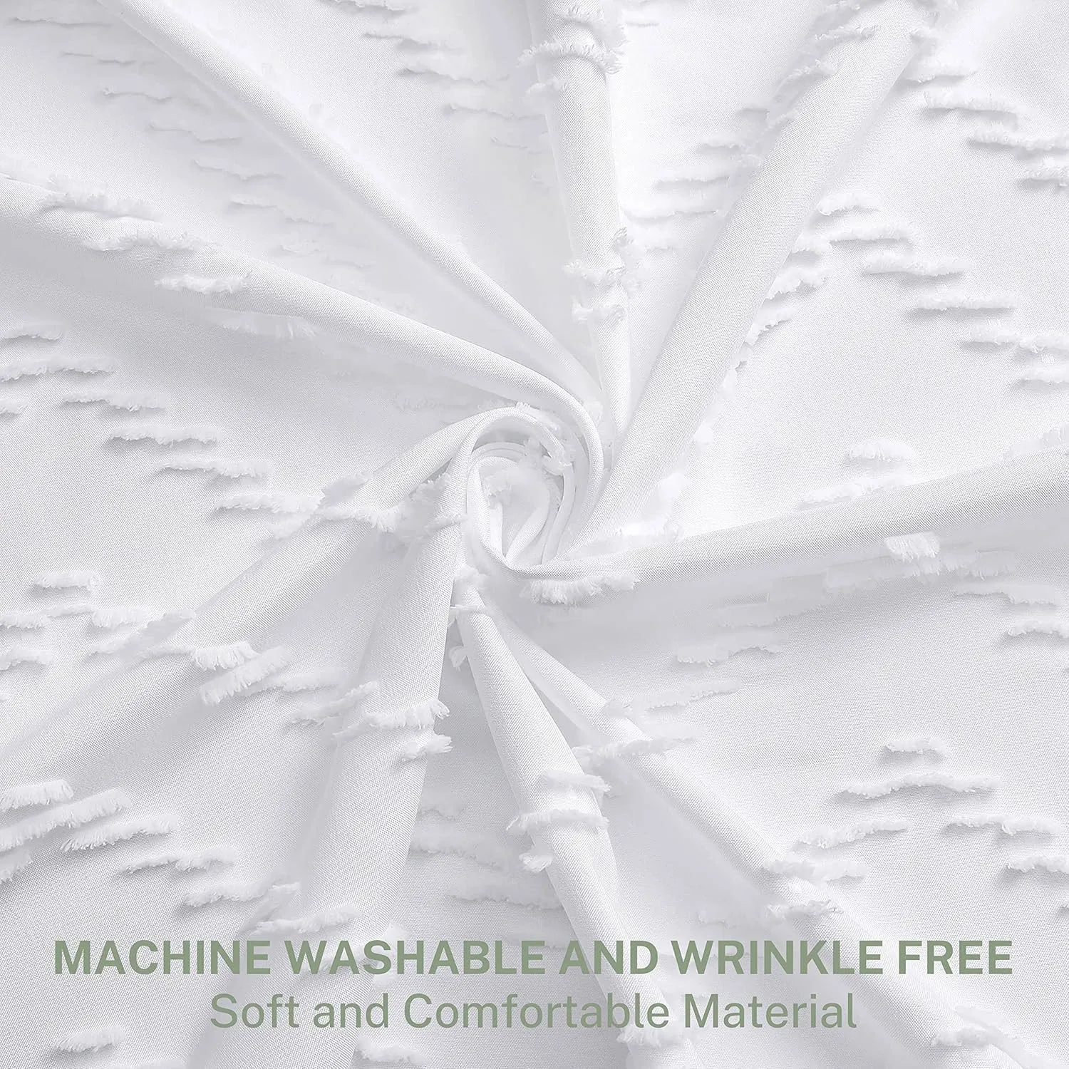 Extra Long White Boho Minimalist Shower Curtain with Tassel for Bathroom, Woven Fabric 84 in, Tufted Chevron Striped, 72 x 84, Modern Chic Textured