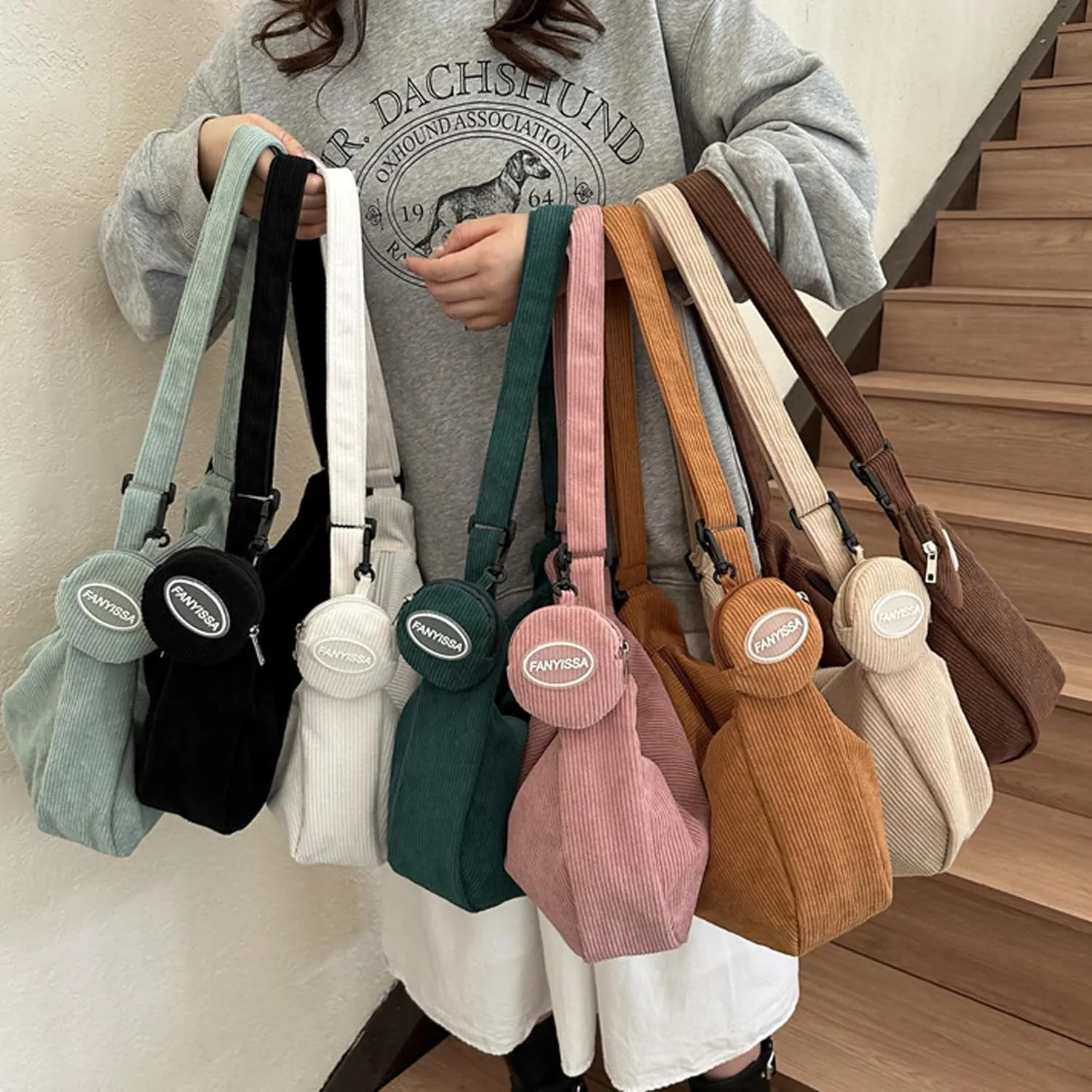 eYLun Women Corduroy Crossbody Bag Small Tote Bag Shoulder Handbag Adjustable Mini Crescent Bags