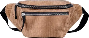eYLun Women Fanny Pack Crossbody Bag Casual Corduroy Waist Bag Adjustable Chest Bag Waist Pack for Travel Walking Running Hiking Cycling Brown