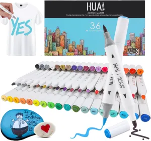 Fabric Markers for Clothes, 36 Colors Dual Tip Acrylic Paint Pens for Fabric, T-Shirts, Canvas, Shoes, Hats, Triangle Barrel, Non-Toxic, No Bleed, Permanent Ink
