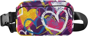 Fanny Pack Waist Bag for Men Women Hearts Graffiti Pattern Crossbody Fashion Waist Packs Belt Bag with Adjustable Strap for Traveling, Hiking, Jogging, Cycling