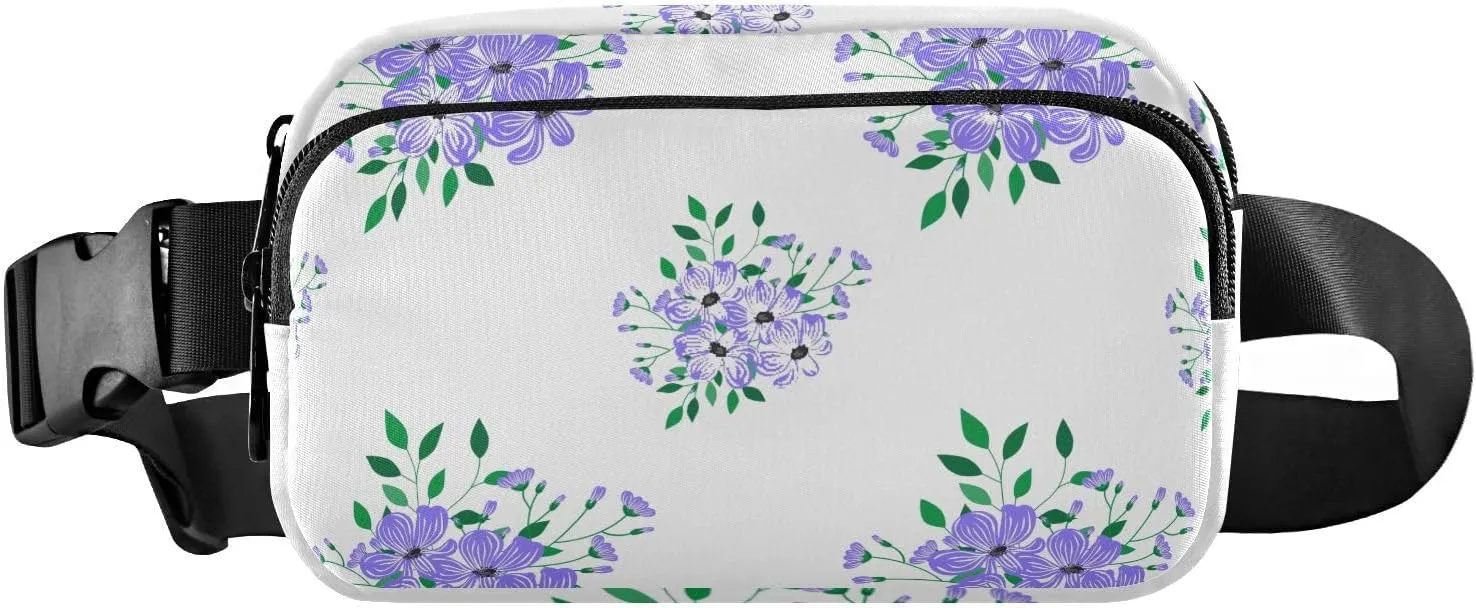Fanny Pack Waist Bag for Men Women Small Purple Flowers Crossbody Fashion Waist Packs Belt Bag with Adjustable Strap for Traveling, Hiking, Jogging, Cycling