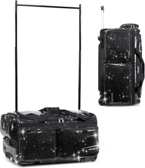 Fanwoli 28" Dance Bag with Garment Rack | Glittering Waterproof Fabric | Shine-Bright Collection | Ideal Competition Rolling Duffle Bag for Dancer