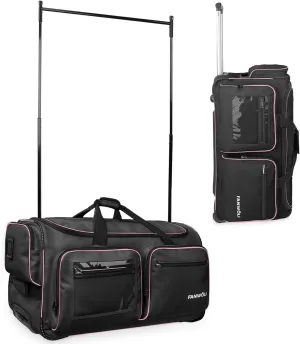 Fanwoli 28" Dance Bag with Garment Rack | Upgraded Stable System & Fabric | More Lightweight & Wear-Resistant | Ideal Competition Rolling Duffle Bag | Black/Pink Trim