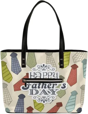 Father's Day Tie Theme Tote Bag Women Shoulder Handbags PU Leather Everyday Bag with External Pocket Large Capacity Aesthetic Corduroy Tote Bag for Travel Work Party