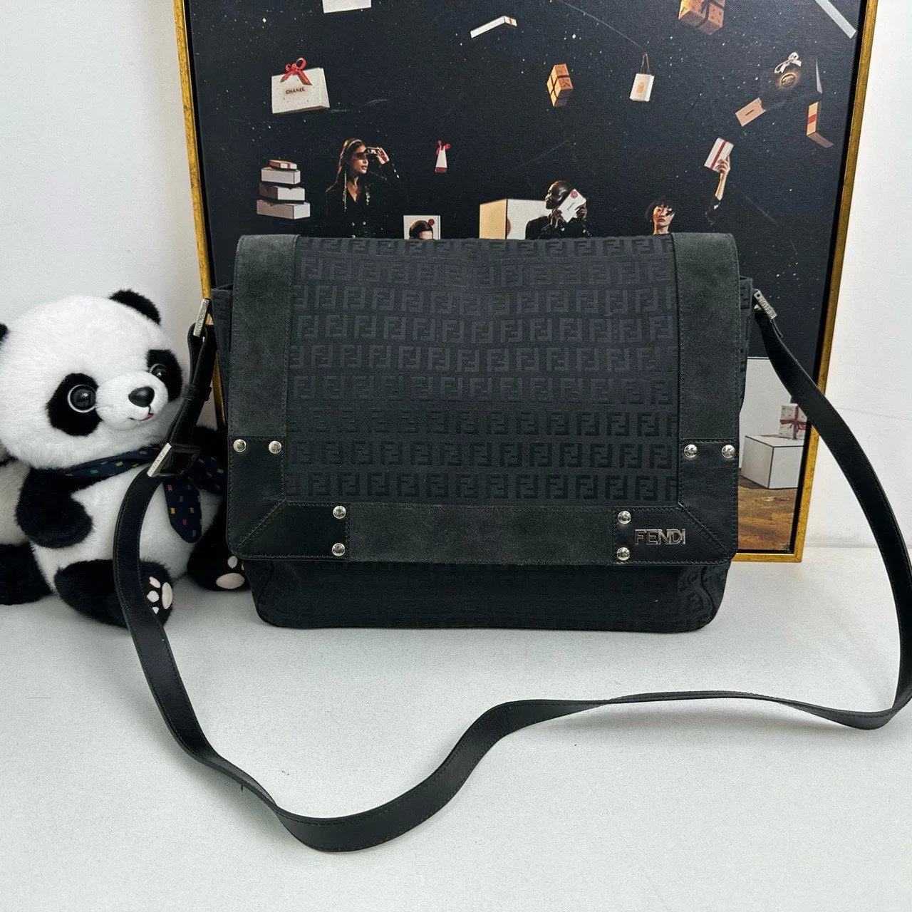 Fendi Men’s Black Canvas and Leather Messenger Bag - Pre-Loved Designer Bag