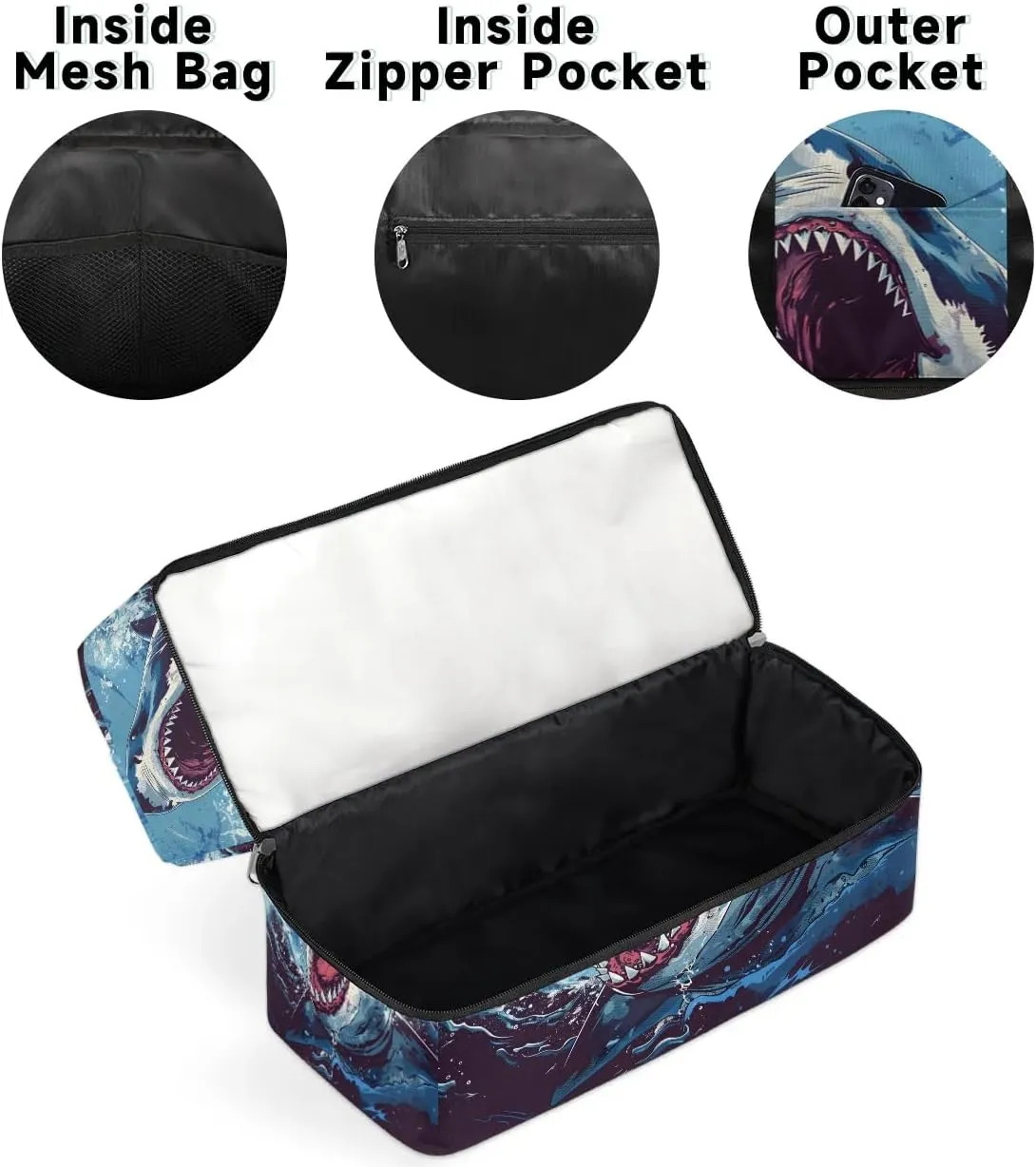 Fierce Shark Travel Duffel Bag Dry Wet Separated Sports Tote Travel Duffle Bag Gym Workout Bag Women Travel Duffel Bag for Women, Travel, Gym, Work
