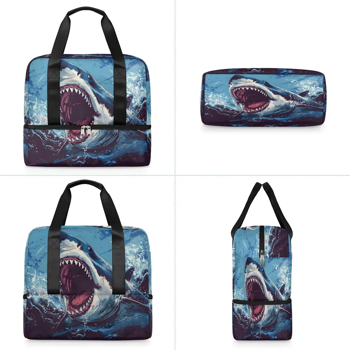 Fierce Shark Travel Duffel Bag Dry Wet Separated Sports Tote Travel Duffle Bag Gym Workout Bag Women Travel Duffel Bag for Women, Travel, Gym, Work