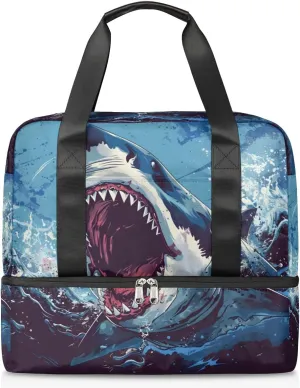 Fierce Shark Travel Duffel Bag Dry Wet Separated Sports Tote Travel Duffle Bag Gym Workout Bag Women Travel Duffel Bag for Women, Travel, Gym, Work