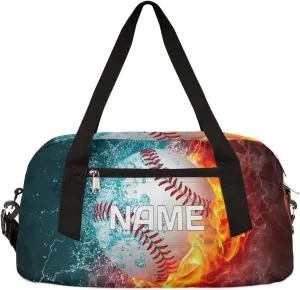 Fire Baseball Ball Custom Name Kids Overnight Duffel Bags Boys Girls Sport Baseball Personalized Sport Gym Bag Customized Duffel Bag for Travel Weekender Practice Gymnastics