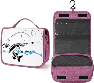 Fish Catching,Travel Toiletry Hanging Bag Waterproof Bags,Big Pike Fish Catching,Makeup bag Organizers, Cosmetic Travel-Sized Container,Large Capacity for Women,Black White