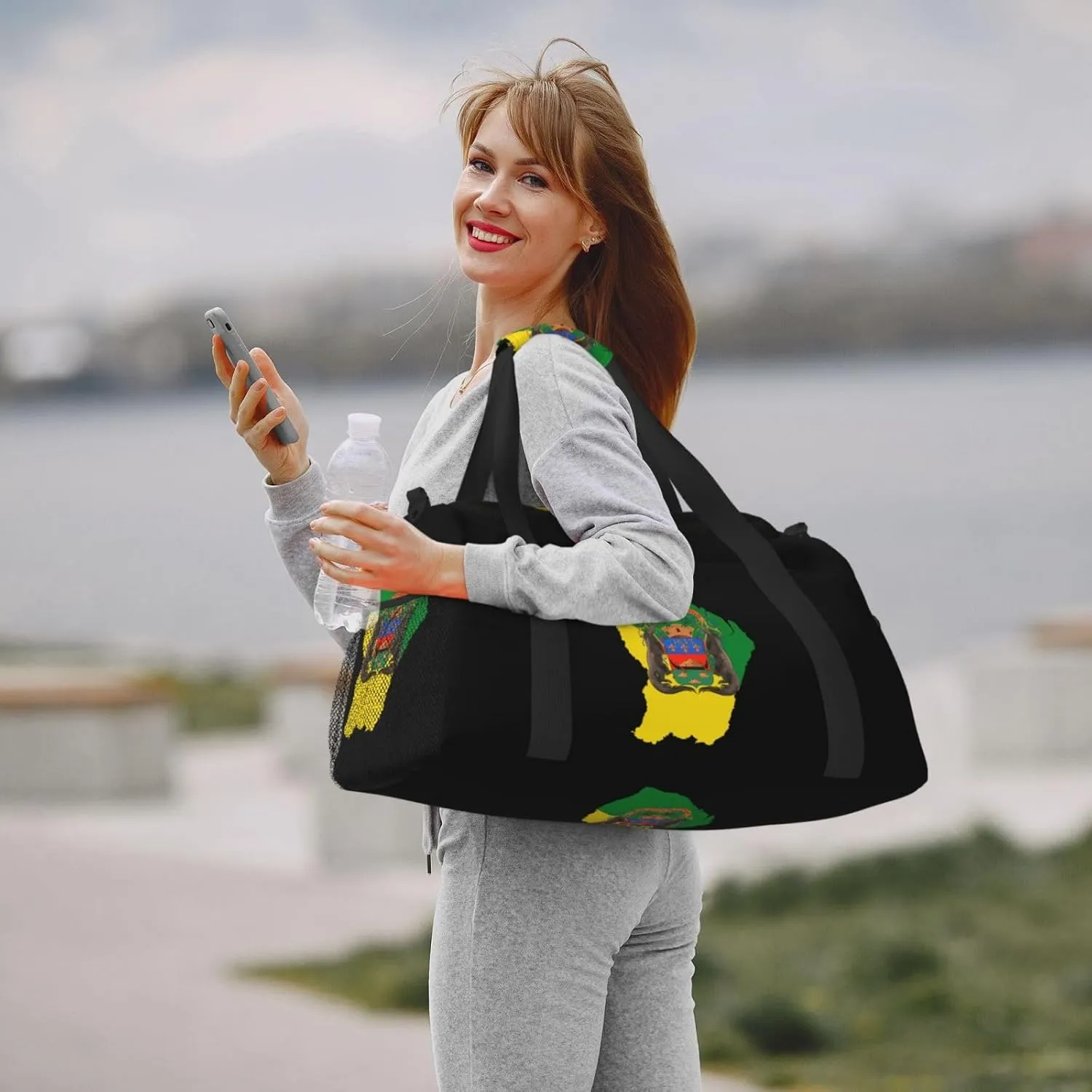 Flag Map Of Guiana Travel Duffel Bag Large Foldable Waterproof Overnight Bag For Beach Swim Bags Pool Sports Gym