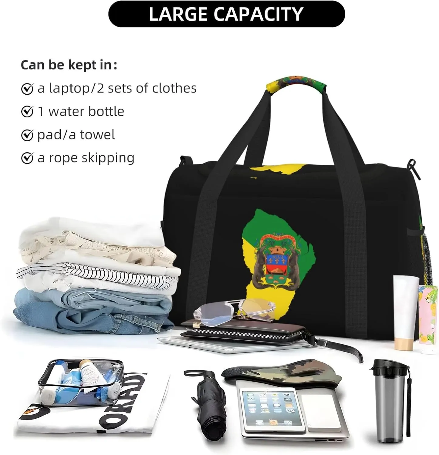 Flag Map Of Guiana Travel Duffel Bag Large Foldable Waterproof Overnight Bag For Beach Swim Bags Pool Sports Gym