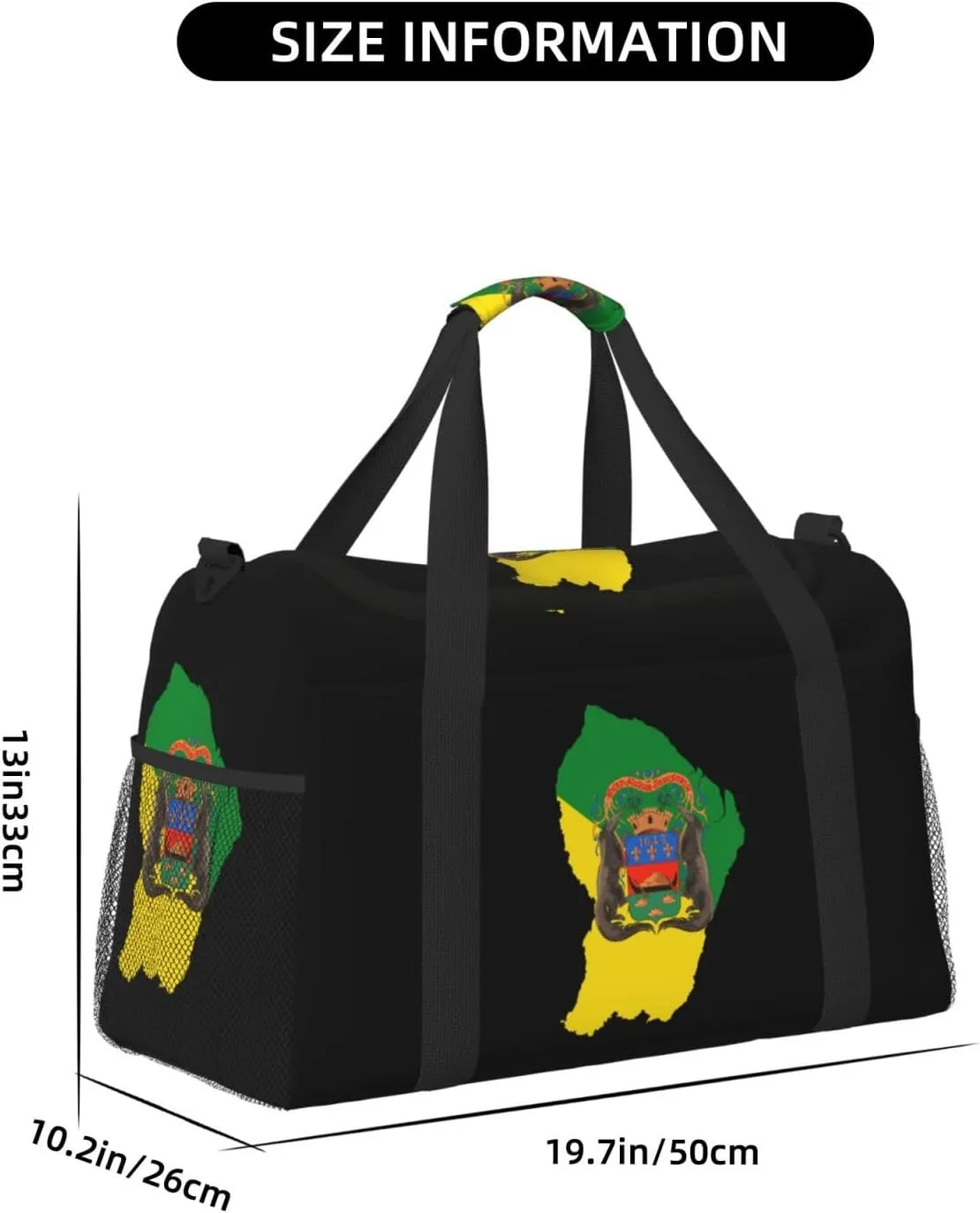Flag Map Of Guiana Travel Duffel Bag Large Foldable Waterproof Overnight Bag For Beach Swim Bags Pool Sports Gym
