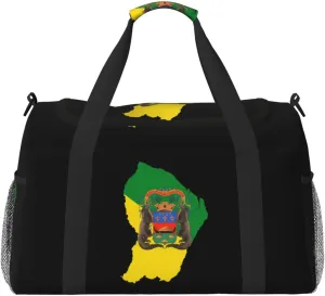 Flag Map Of Guiana Travel Duffel Bag Large Foldable Waterproof Overnight Bag For Beach Swim Bags Pool Sports Gym