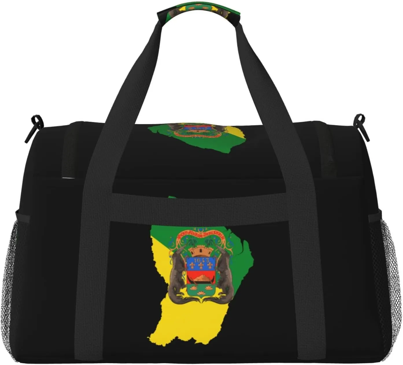 Flag Map Of Guiana Travel Duffel Bag Large Foldable Waterproof Overnight Bag For Beach Swim Bags Pool Sports Gym
